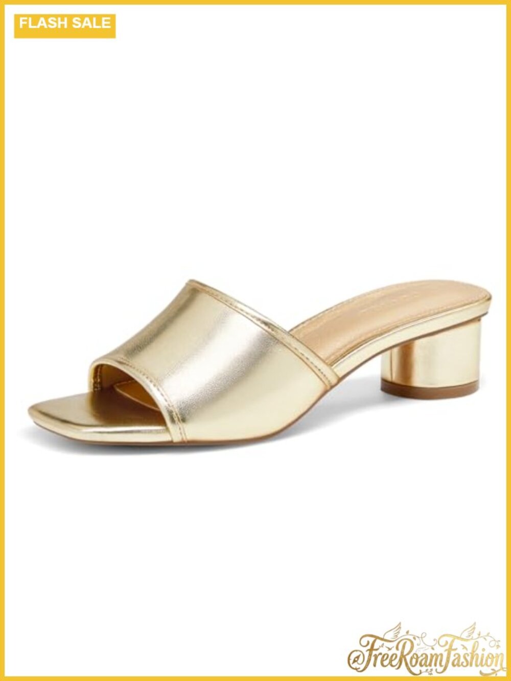 Open Square Toe Chunky Heel Slide Sandals Faux Leather Slip On Women